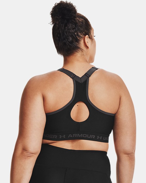 Women's Armour® High Crossback Zip Sports Bra in Black image number 1